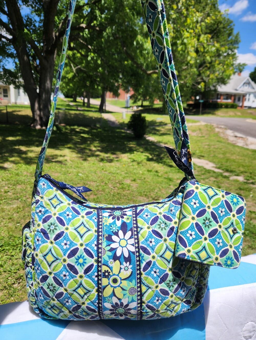 Vera Bradley Blue Green Floral Quilted Shoulder Bag